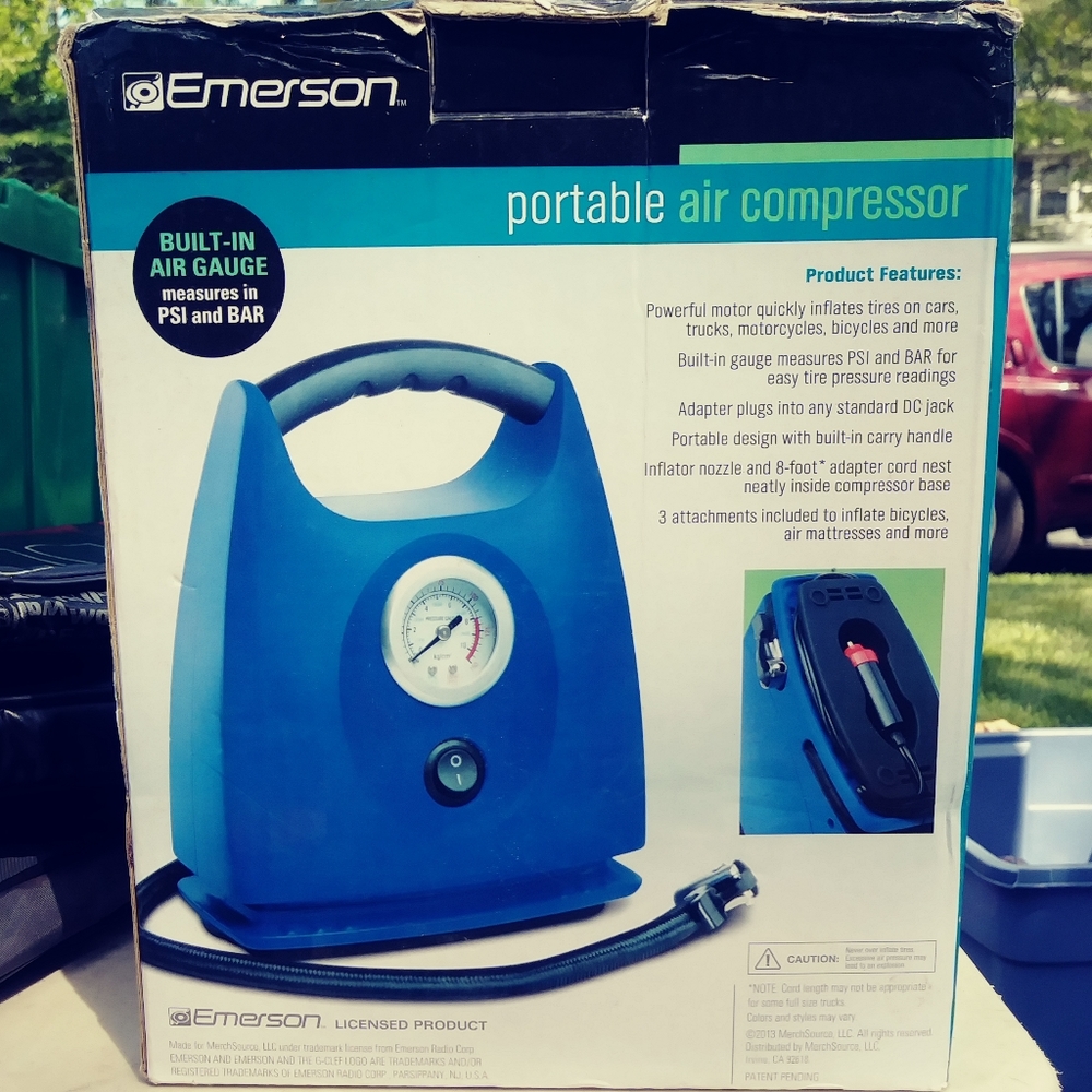 Portable air compressor by Emerson.